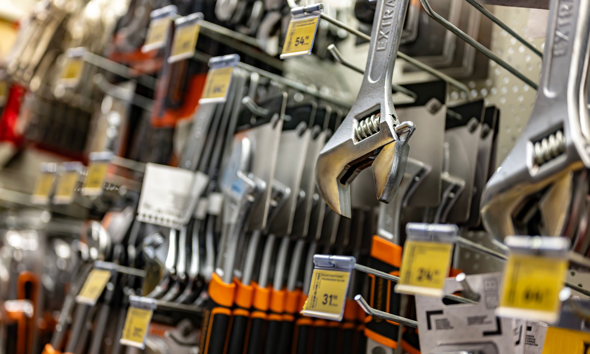 Tools put up for sale in a hardware store